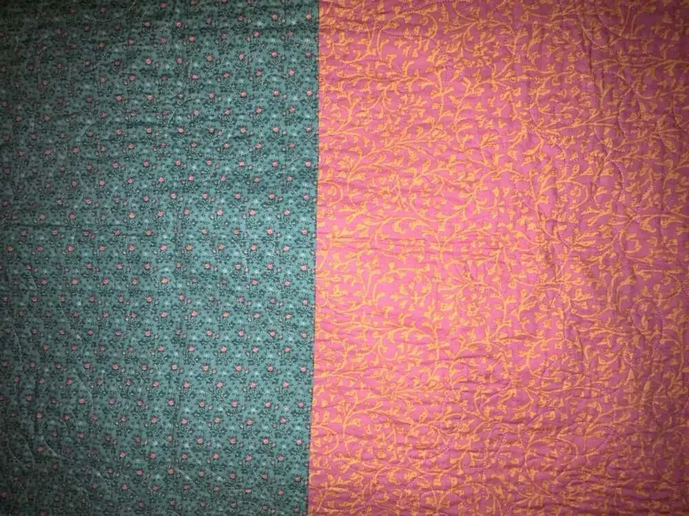 Handmade Kaffe Fassett Patchwork Quilt with Pink Polka Dot Sashing